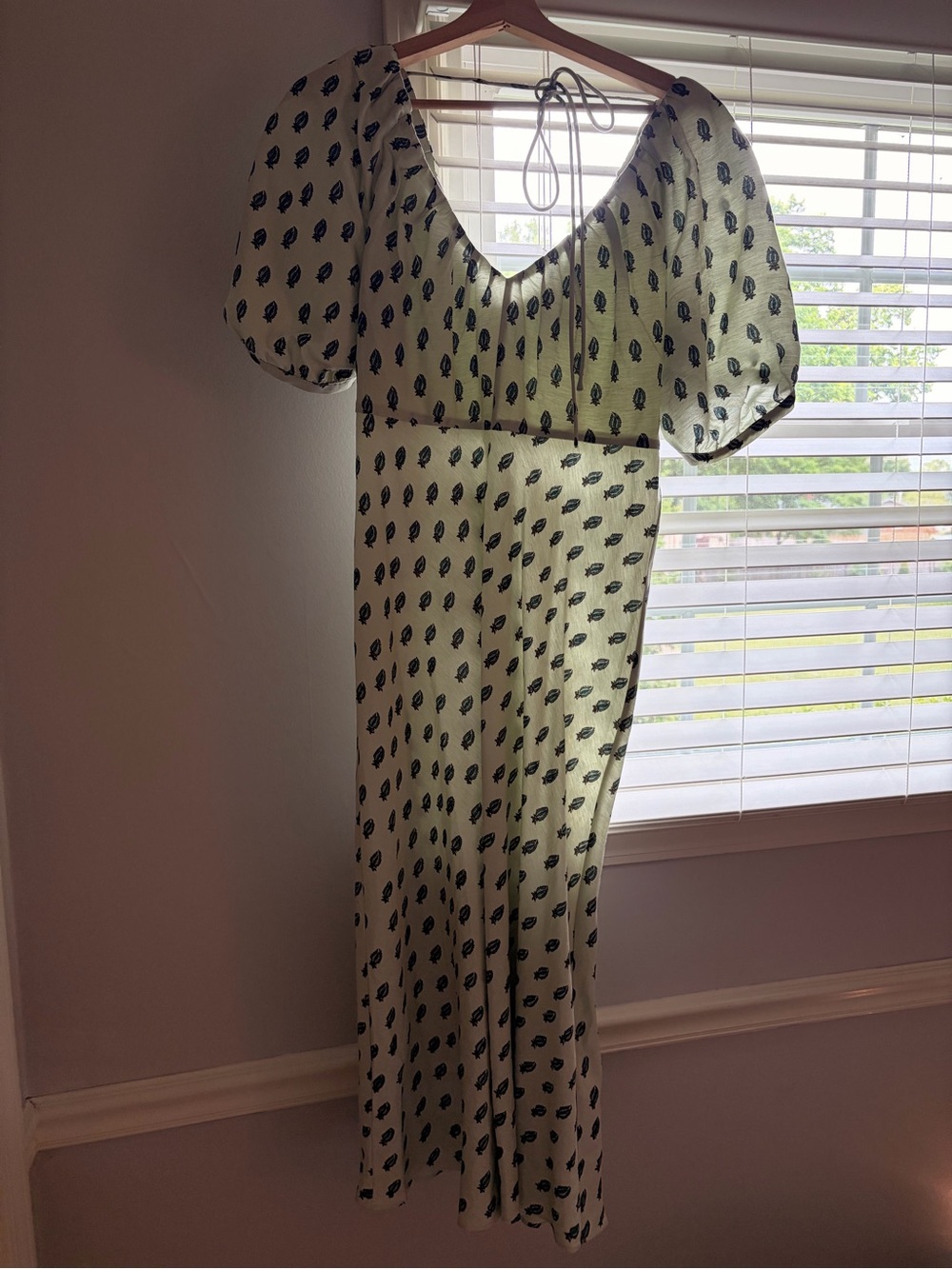 Banana Republic Cream Maxi Dress with Black Leaf Print